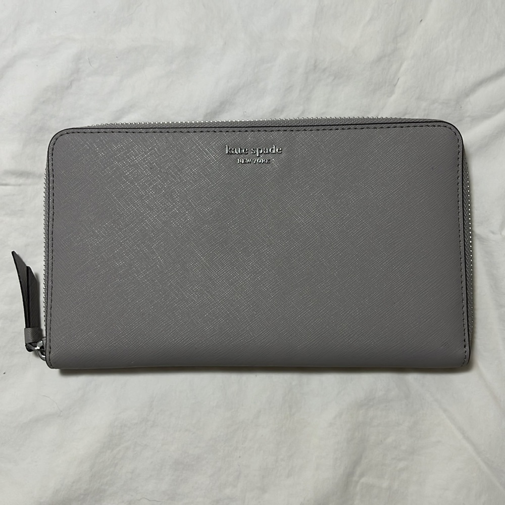 Kate Spade Large Zip Around Wallet Grey NWOT